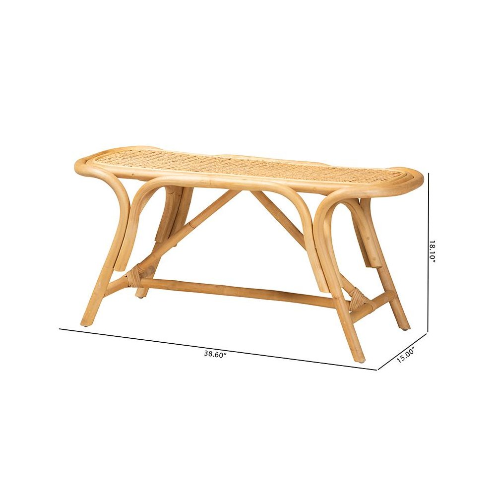 bali & pari Septa Modern Bohemian Natural Brown Rattan Accent Bench
