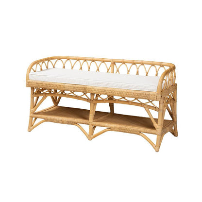 bali & pari Leryn Modern Bohemian Natural Brown Rattan Bench