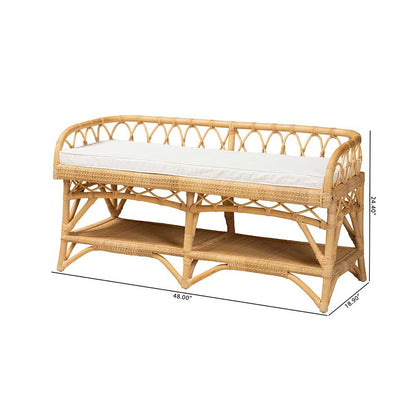bali & pari Leryn Modern Bohemian Natural Brown Rattan Bench