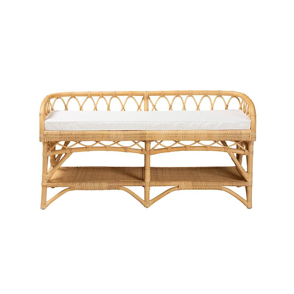 bali & pari Leryn Modern Bohemian Natural Brown Rattan Bench