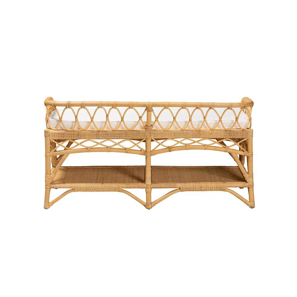 bali & pari Leryn Modern Bohemian Natural Brown Rattan Bench