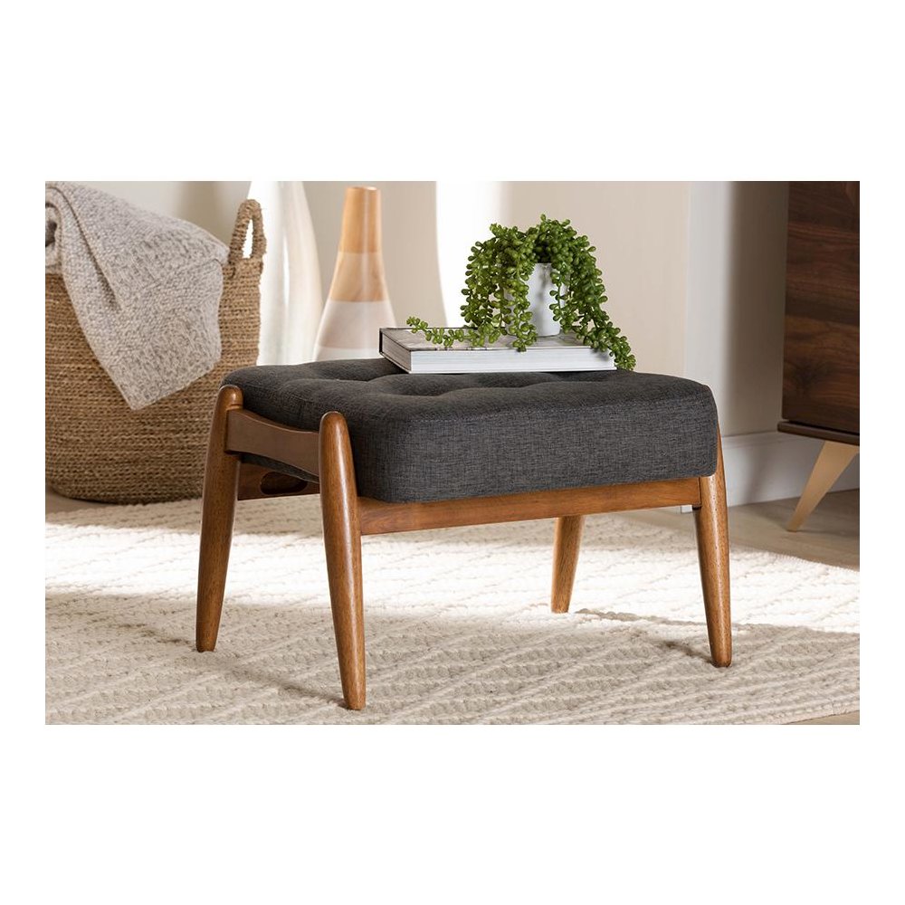 Walnut Brown Finished Wood Ottoman Footstool
