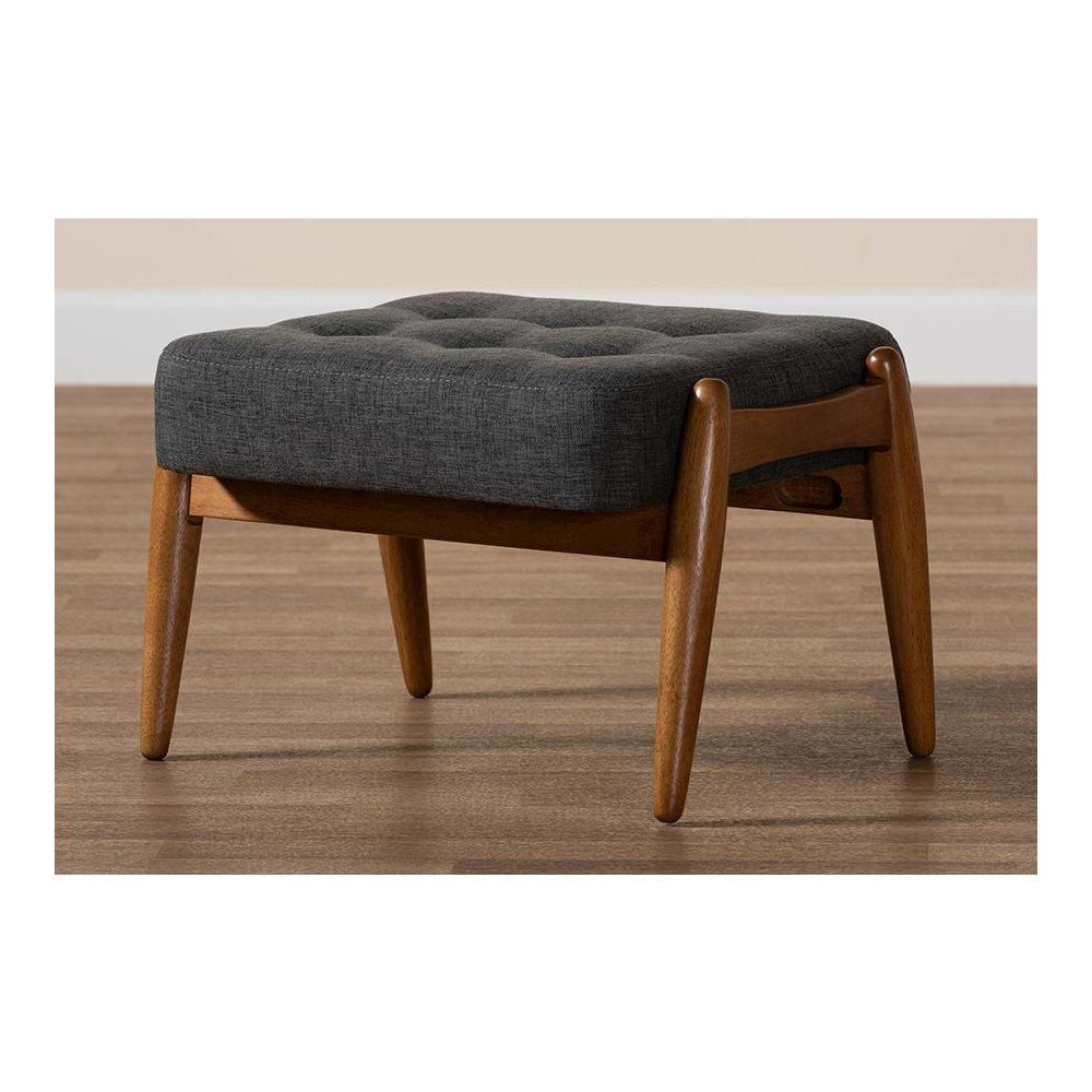 Walnut Brown Finished Wood Ottoman Footstool