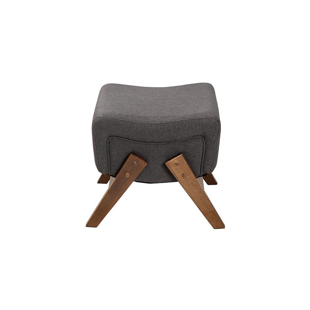 Dark Grey Fabric and Walnut Brown Finished Wood Ottoman