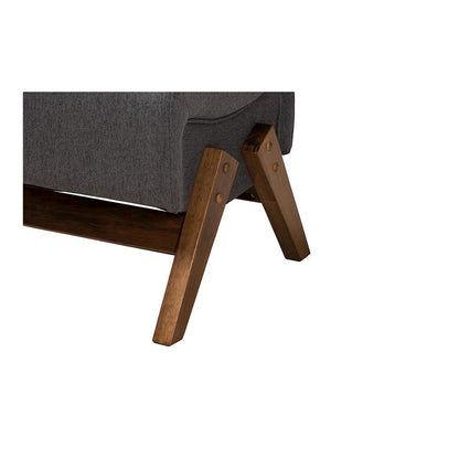 Dark Grey Fabric and Walnut Brown Finished Wood Ottoman
