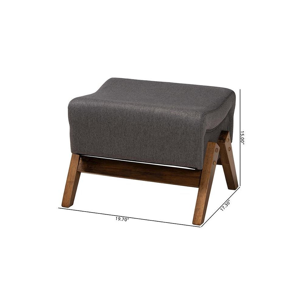 Dark Grey Fabric and Walnut Brown Finished Wood Ottoman