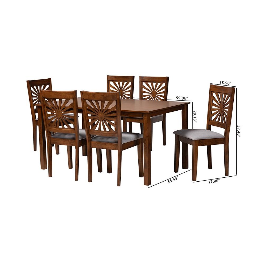 Olympia Modern Grey Fabric and Walnut Brown Finished Wood 7-Piece Dining Set