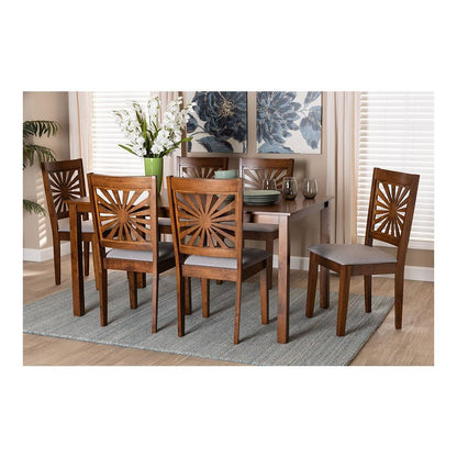 Olympia Modern Grey Fabric and Walnut Brown Finished Wood 7-Piece Dining Set