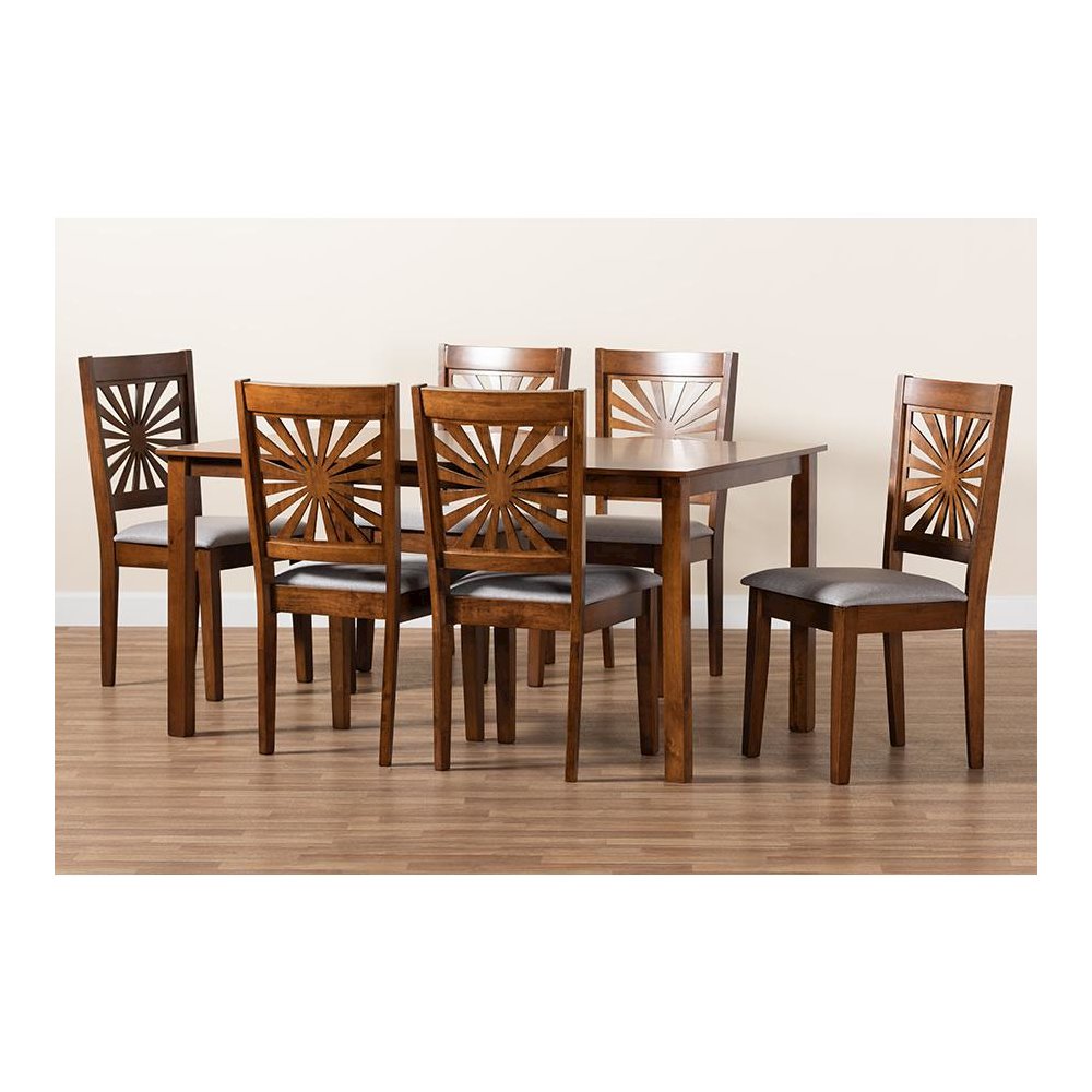 Olympia Modern Grey Fabric and Walnut Brown Finished Wood 7-Piece Dining Set