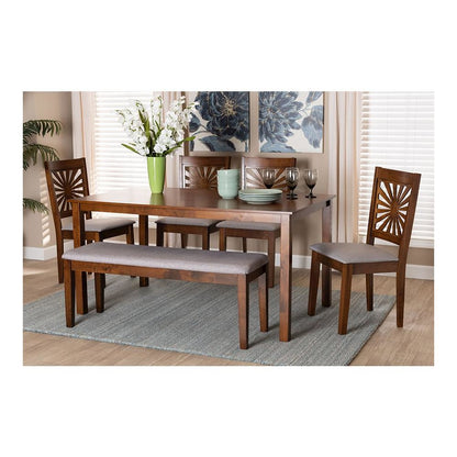 Olympia Modern Grey Fabric and Walnut Brown Finished Wood 6-Piece Dining Set