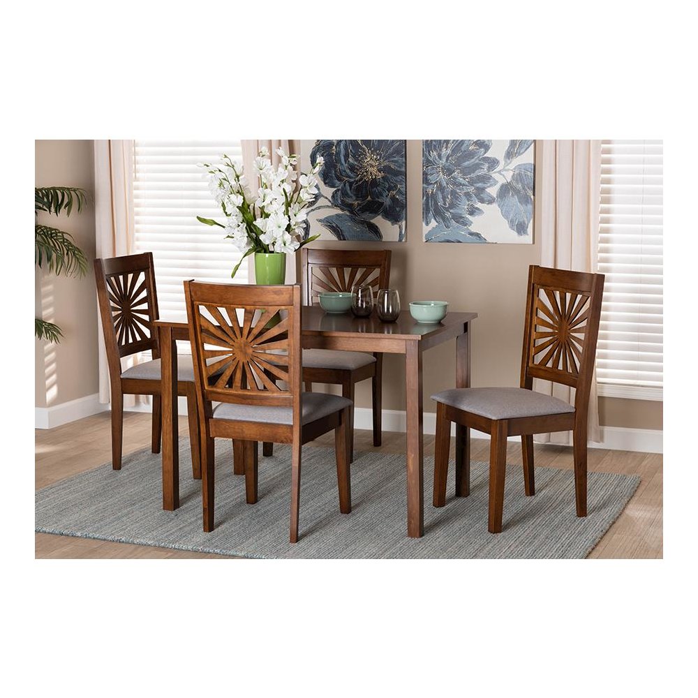 Olympia Modern Grey Fabric and Walnut Brown Finished Wood 5-Piece Dining Set