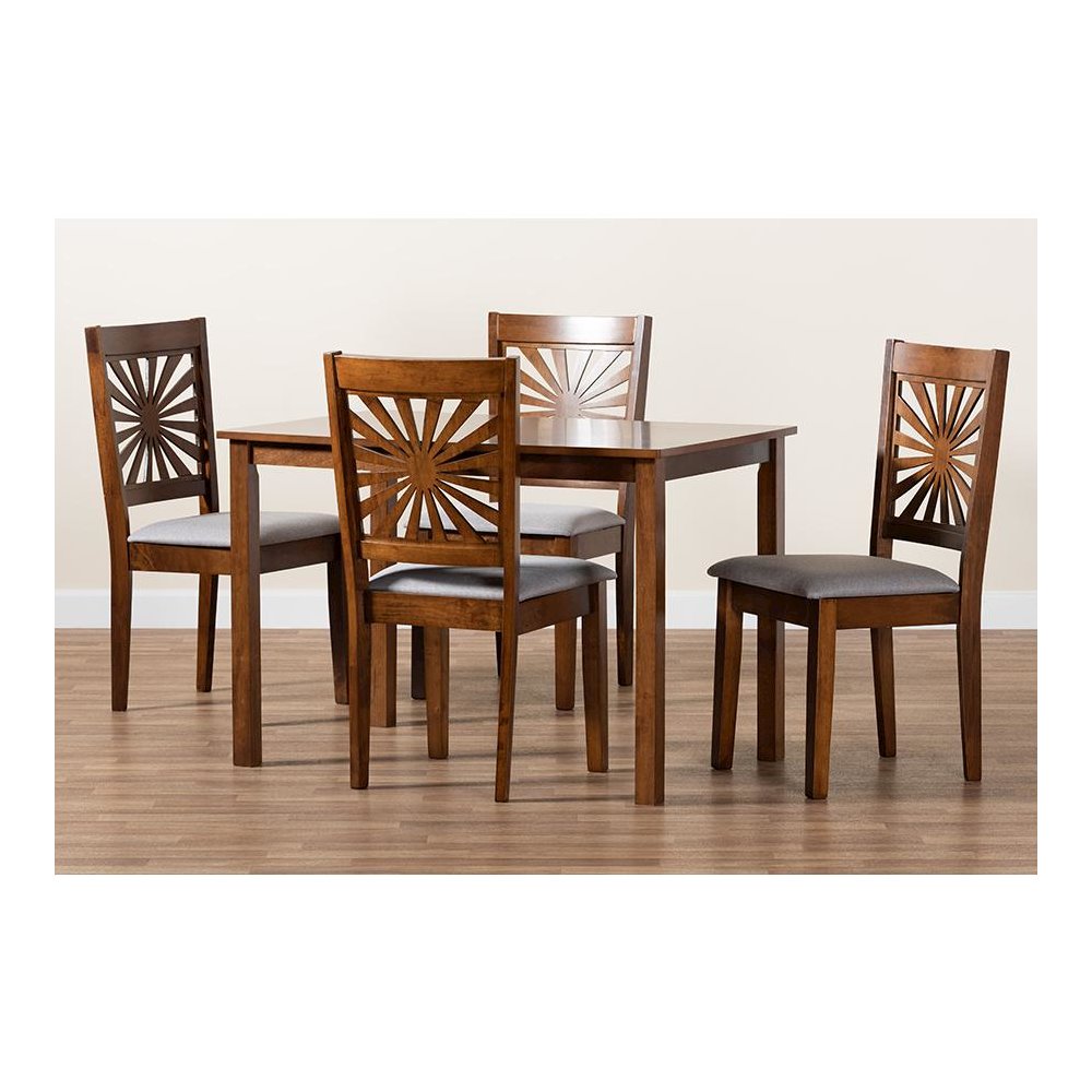 Olympia Modern Grey Fabric and Walnut Brown Finished Wood 5-Piece Dining Set