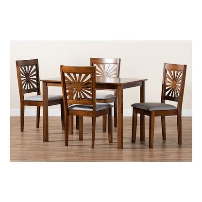 Olympia Modern Grey Fabric and Walnut Brown Finished Wood 5-Piece Dining Set