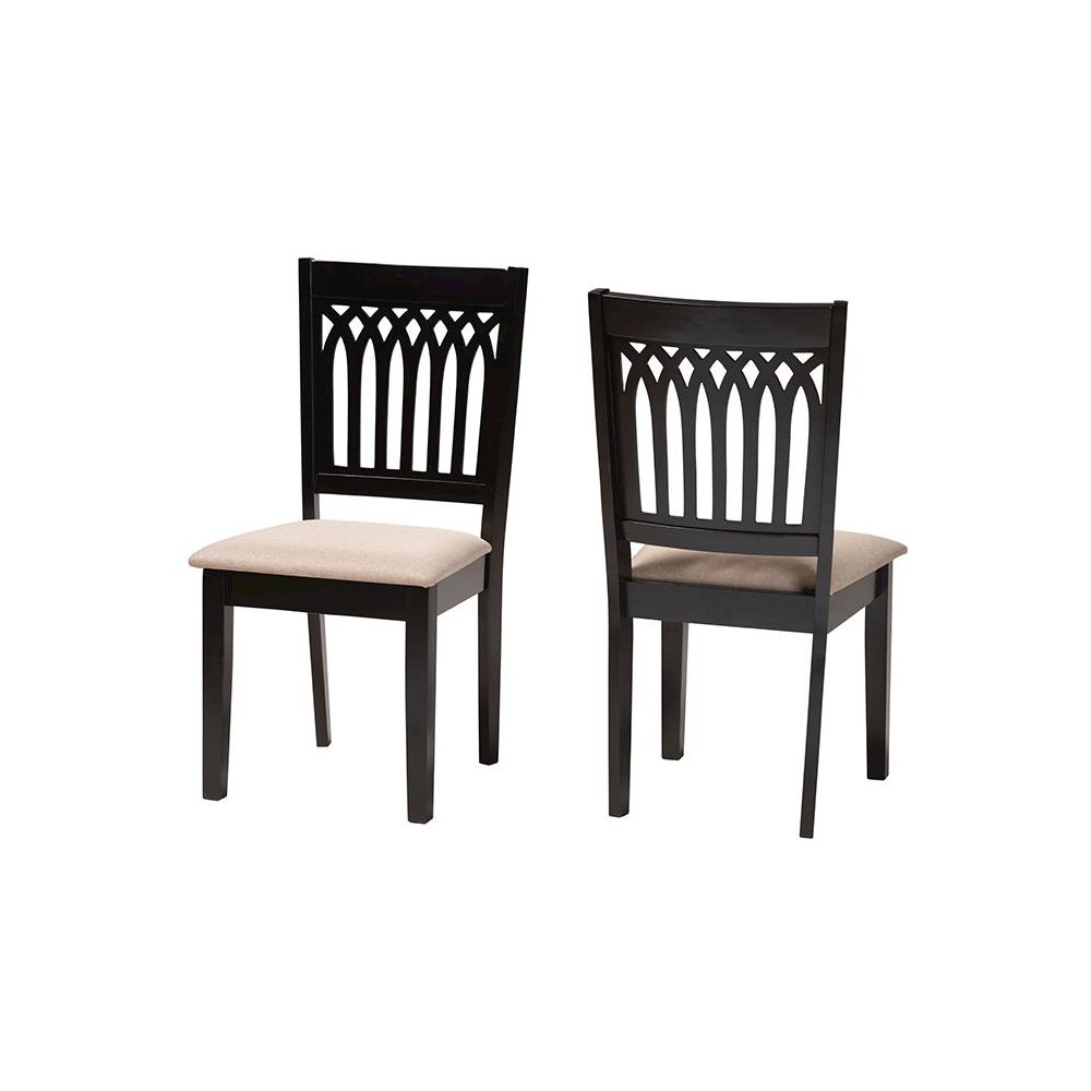 Beige Fabric and Dark Brown Finished Wood 2-Piece Dining Chair Set