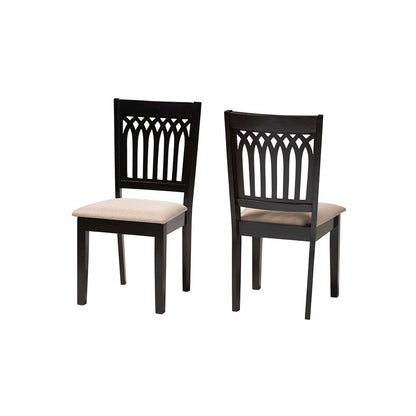 Beige Fabric and Dark Brown Finished Wood 2-Piece Dining Chair Set