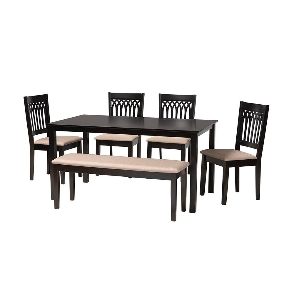 Genesis Modern Beige Fabric and Dark Brown Finished Wood 6-Piece Dining Set