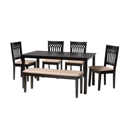 Genesis Modern Beige Fabric and Dark Brown Finished Wood 6-Piece Dining Set