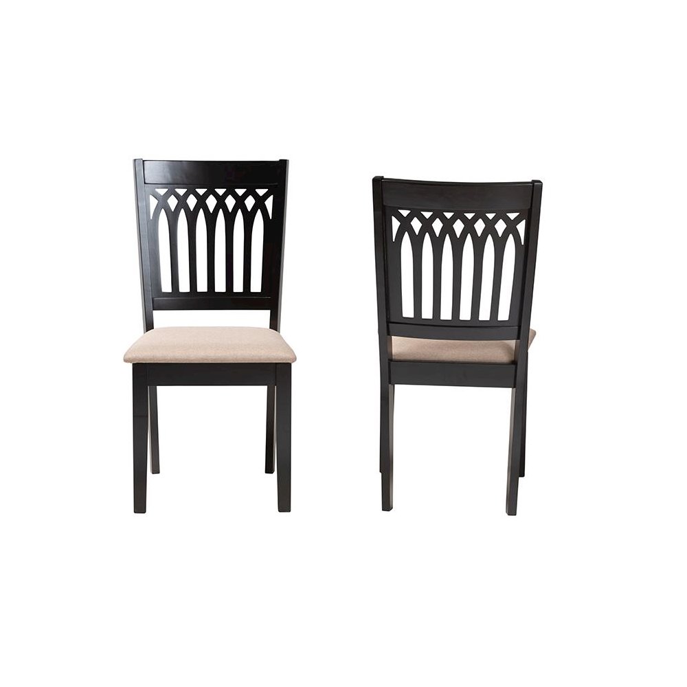 Beige Fabric and Dark Brown Finished Wood 2-Piece Dining Chair Set
