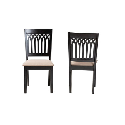 Beige Fabric and Dark Brown Finished Wood 2-Piece Dining Chair Set
