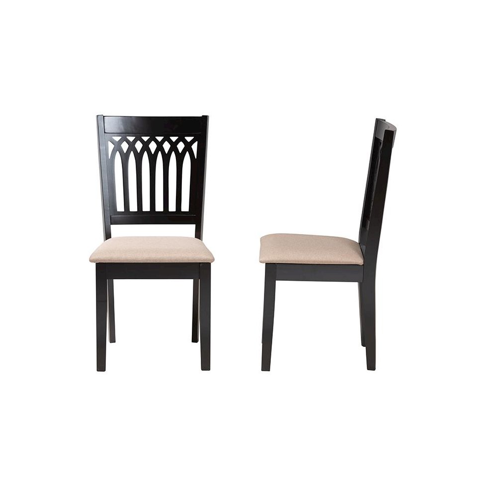 Beige Fabric and Dark Brown Finished Wood 2-Piece Dining Chair Set