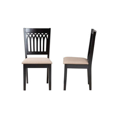 Beige Fabric and Dark Brown Finished Wood 2-Piece Dining Chair Set