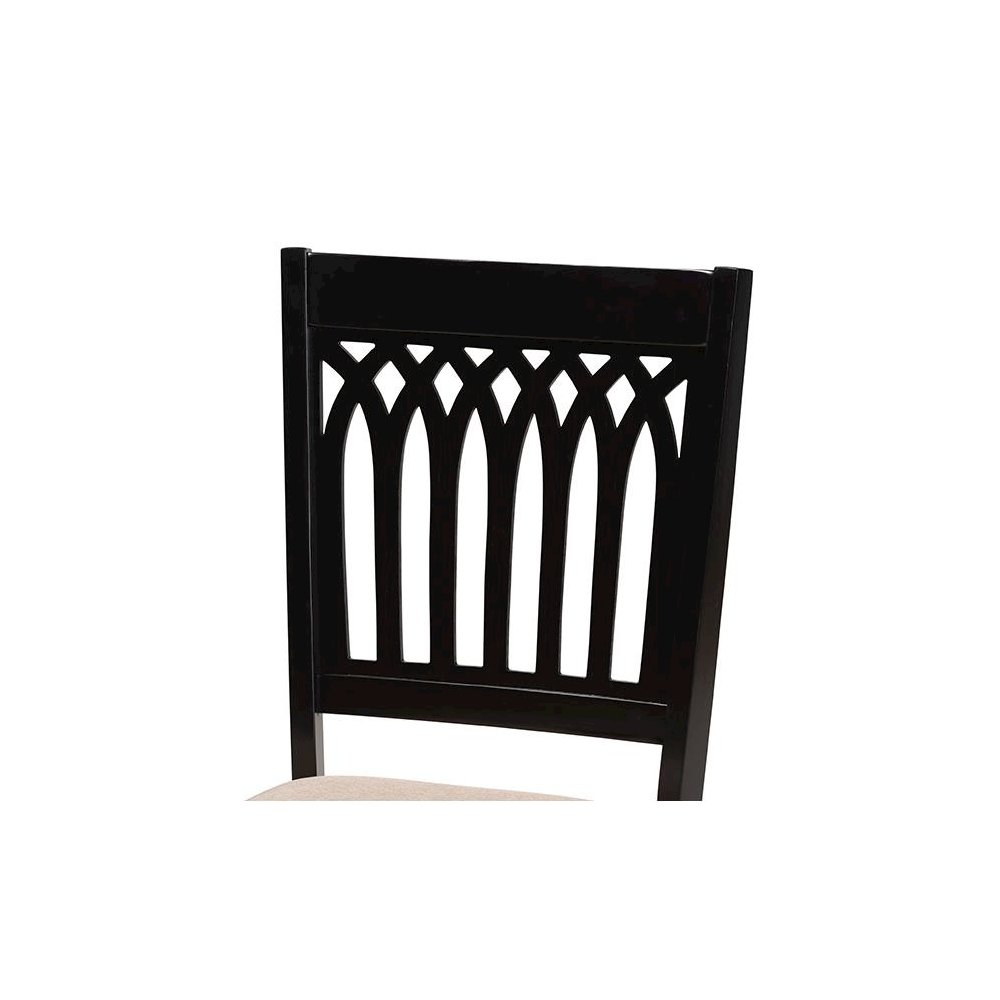 Beige Fabric and Dark Brown Finished Wood 2-Piece Dining Chair Set
