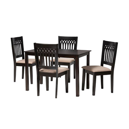Genesis Modern Beige Fabric and Dark Brown Finished Wood 5-Piece Dining Set