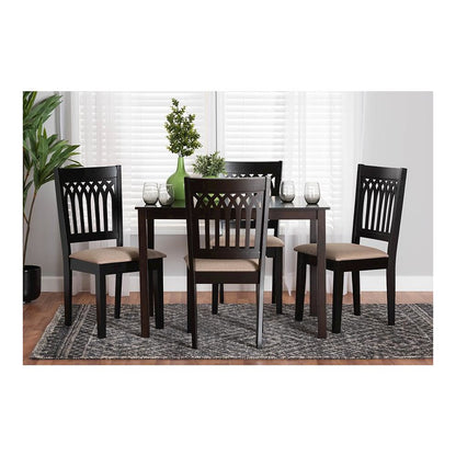 Genesis Modern Beige Fabric and Dark Brown Finished Wood 5-Piece Dining Set