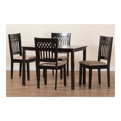 Genesis Modern Beige Fabric and Dark Brown Finished Wood 5-Piece Dining Set