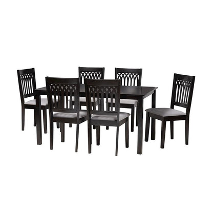 Genesis Modern Grey Fabric and Dark Brown Finished Wood 7-Piece Dining Set