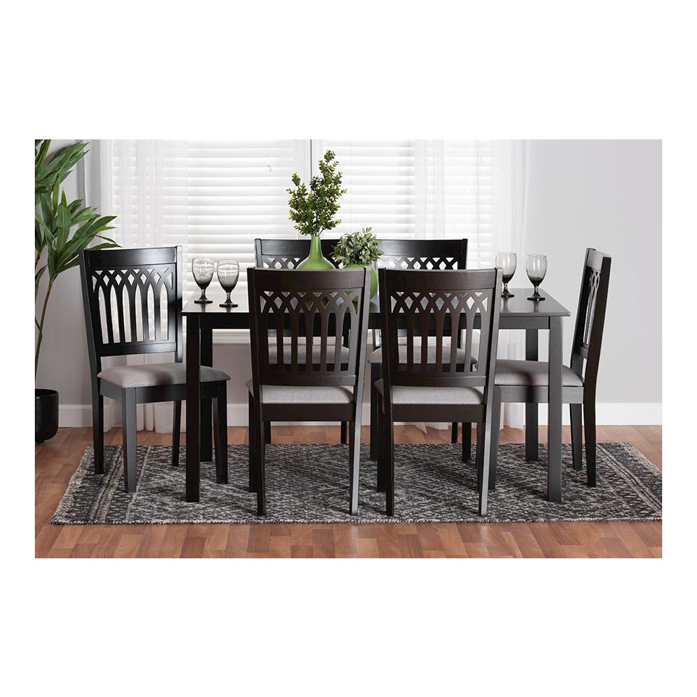 Genesis Modern Grey Fabric and Dark Brown Finished Wood 7-Piece Dining Set