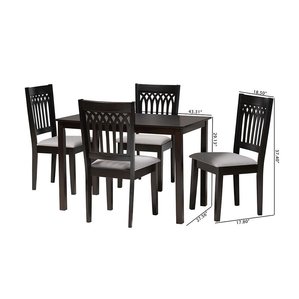 Genesis Modern Grey Fabric and Dark Brown Finished Wood 5-Piece Dining Set