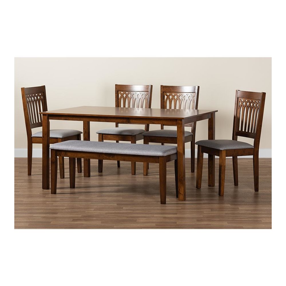 Genesis Modern Grey Fabric and Walnut Brown Finished Wood 6-Piece Dining Set