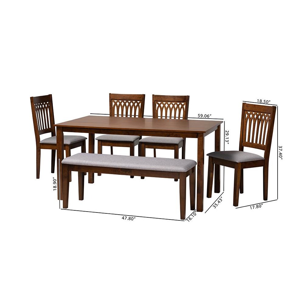 Genesis Modern Grey Fabric and Walnut Brown Finished Wood 6-Piece Dining Set