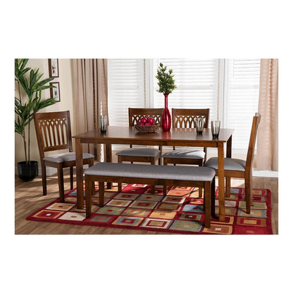 Genesis Modern Grey Fabric and Walnut Brown Finished Wood 6-Piece Dining Set