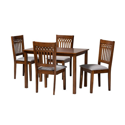 Genesis Modern Grey Fabric and Walnut Brown Finished Wood 5-Piece Dining Set