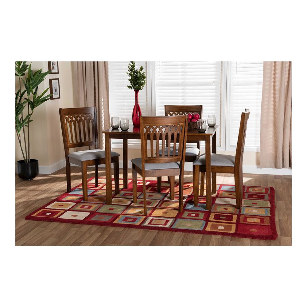 Genesis Modern Grey Fabric and Walnut Brown Finished Wood 5-Piece Dining Set