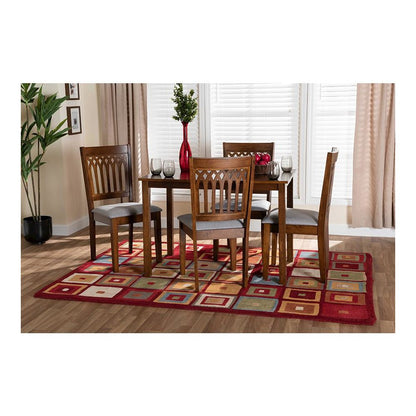 Genesis Modern Grey Fabric and Walnut Brown Finished Wood 5-Piece Dining Set