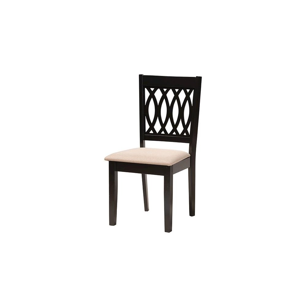 Beige Fabric and Espresso Brown Finished Wood 7-Piece Dining Set