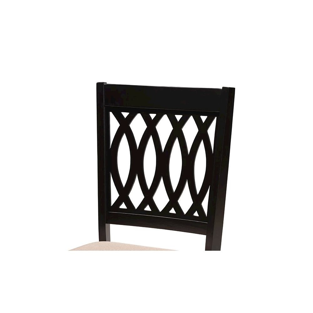 Beige Fabric and Espresso Brown Finished Wood 5-Piece Dining Set