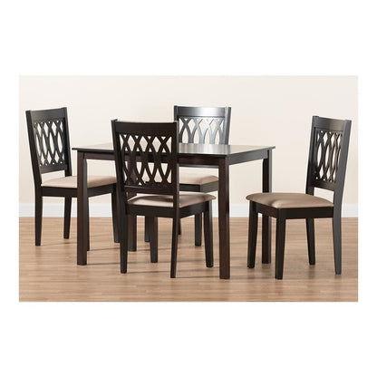 Beige Fabric and Espresso Brown Finished Wood 5-Piece Dining Set