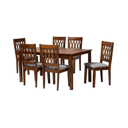 Florencia Modern Grey Fabric and Walnut Brown Finished Wood 7-Piece Dining Set