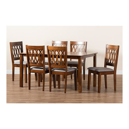 Florencia Modern Grey Fabric and Walnut Brown Finished Wood 7-Piece Dining Set