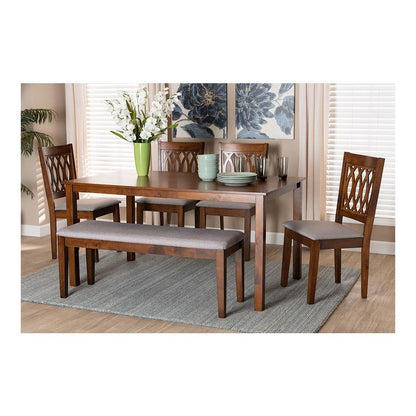 Florencia Modern Grey Fabric and Walnut Brown Finished Wood 6-Piece Dining Set