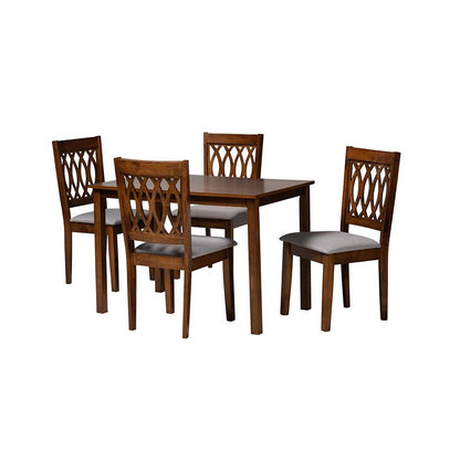 Florencia Modern Grey Fabric and Walnut Brown Finished Wood 5-Piece Dining Set