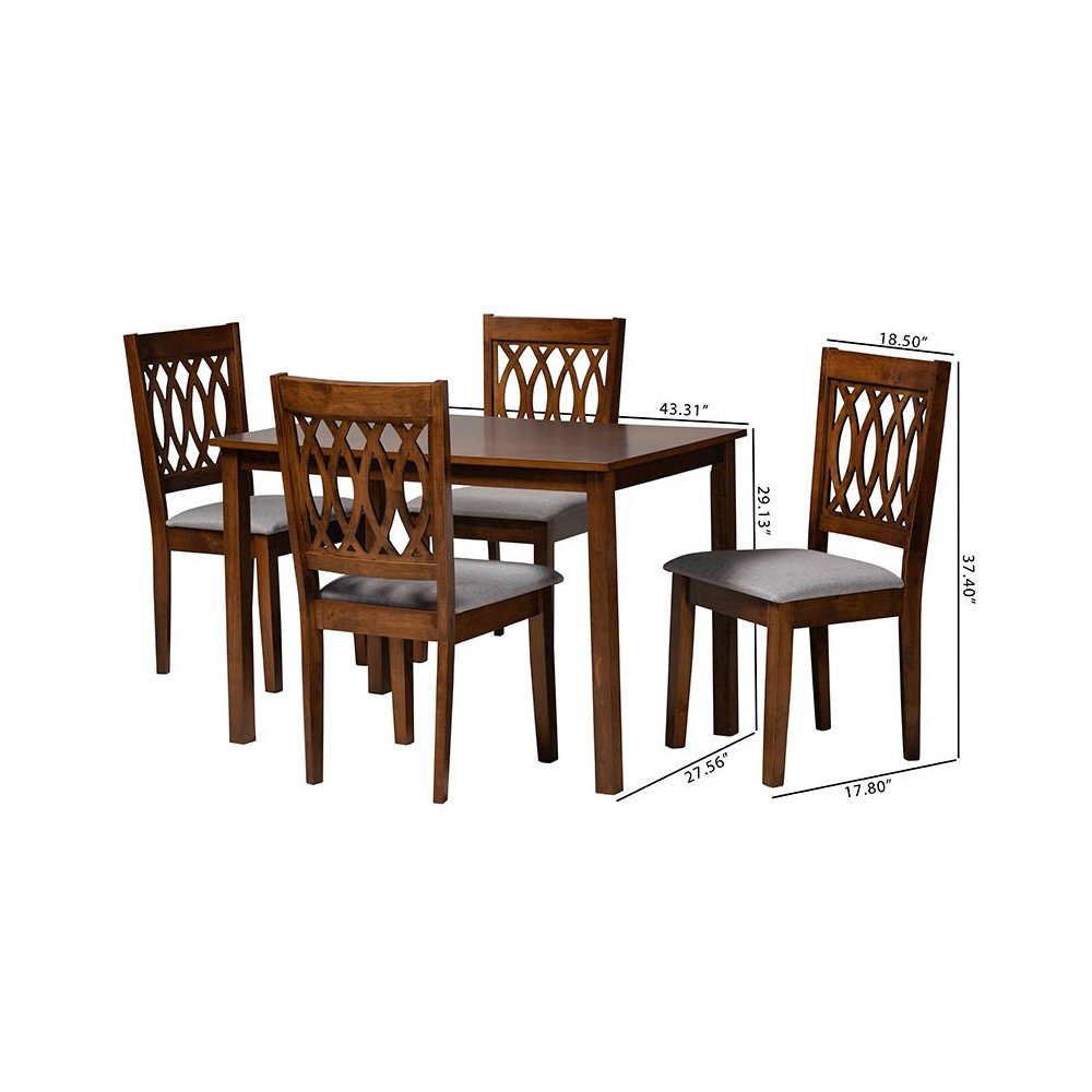 Florencia Modern Grey Fabric and Walnut Brown Finished Wood 5-Piece Dining Set