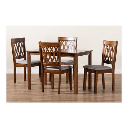 Florencia Modern Grey Fabric and Walnut Brown Finished Wood 5-Piece Dining Set