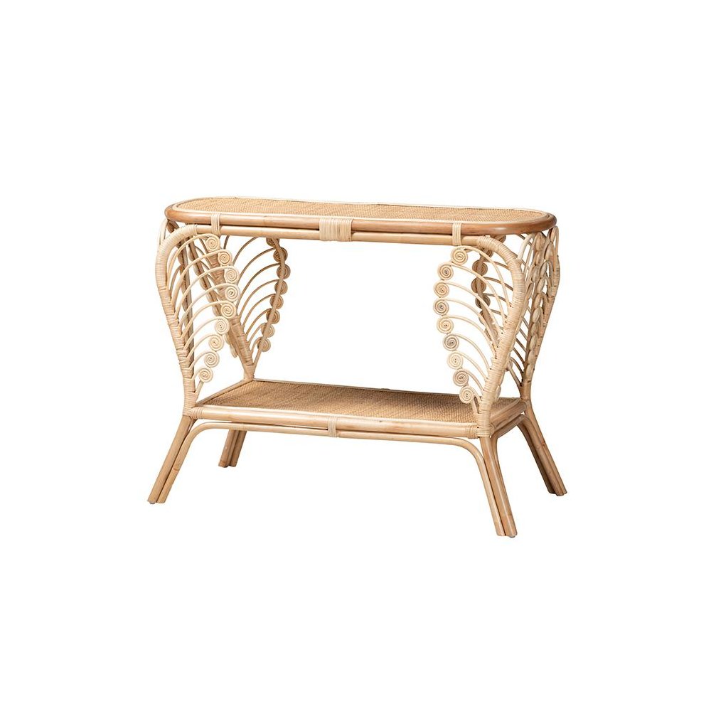 bali & pari Bastet Modern Bohemian Natural Brown Rattan 2-Tier Console Table