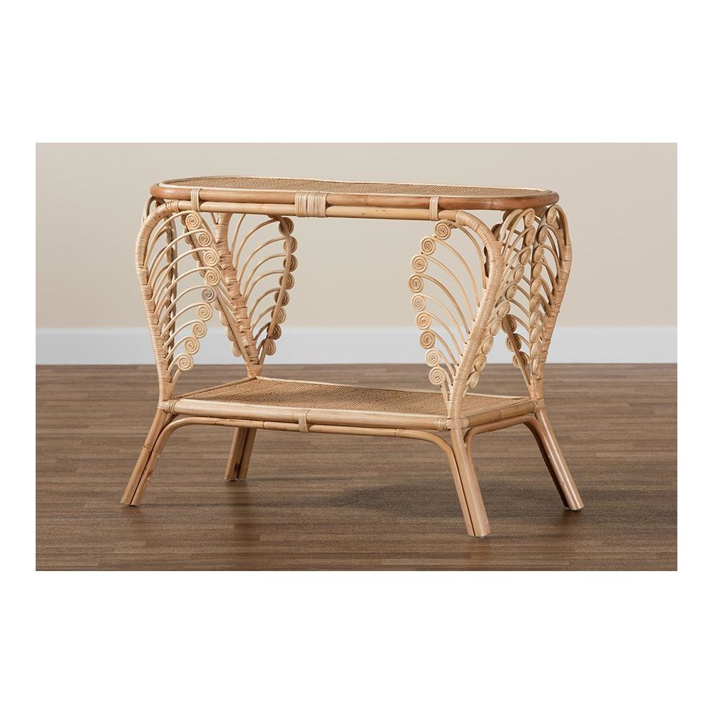 bali & pari Bastet Modern Bohemian Natural Brown Rattan 2-Tier Console Table