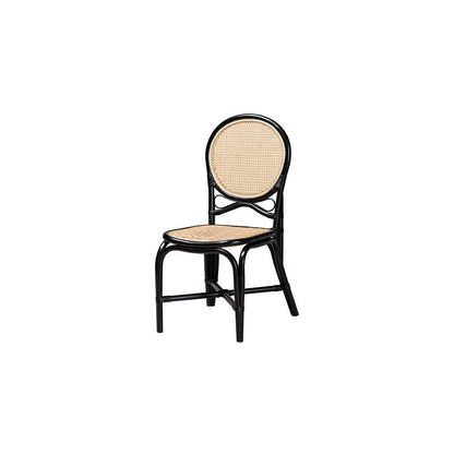 Two-Tone Black and Natural Brown Rattan Dining Chair